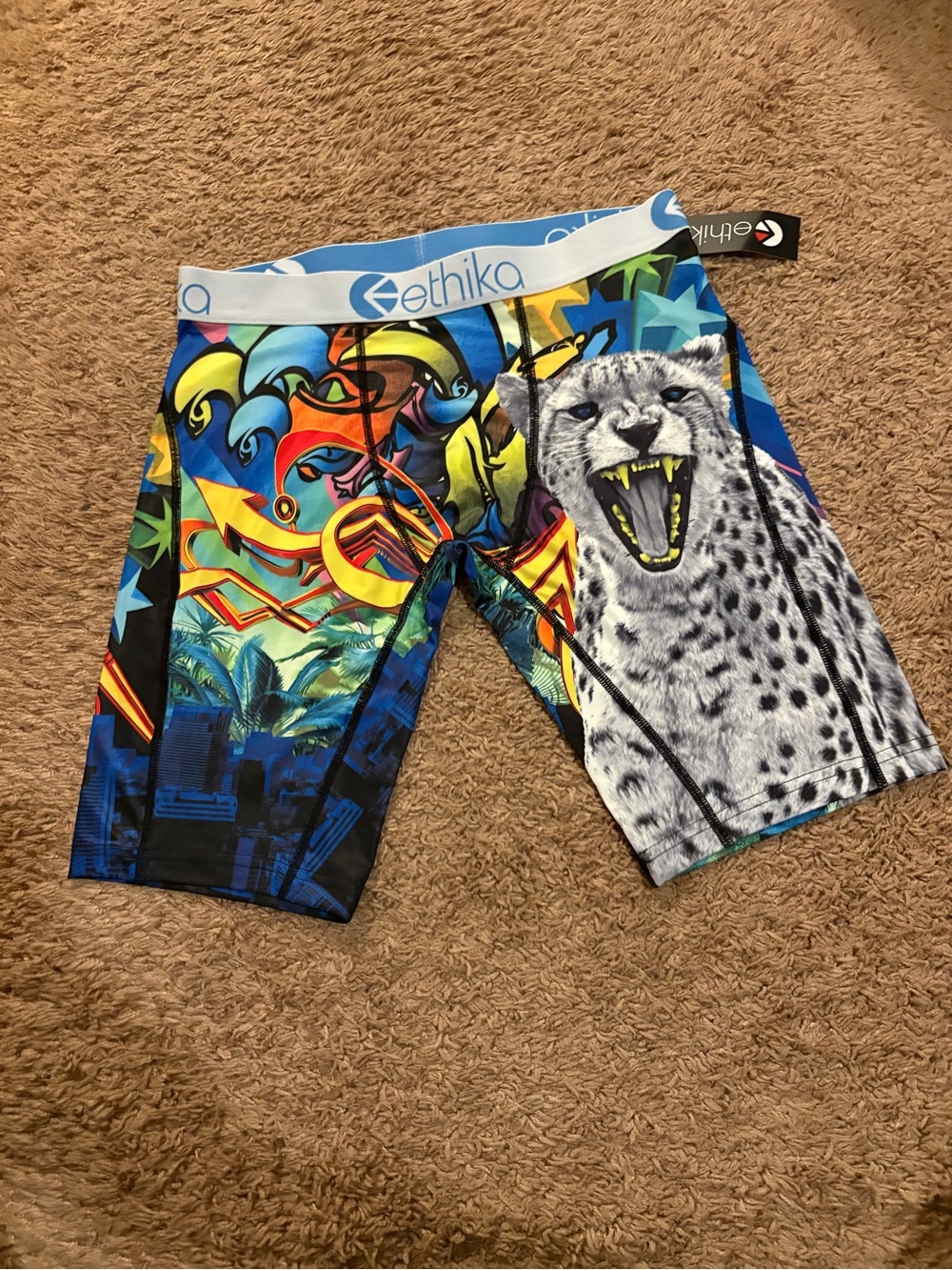 ethika Multi-Color Graphic Boxer Briefs with Leopard Panel